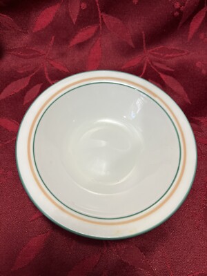 8 VTG Corning Dinner Ware 6” Bowls WHITE w/Green/ Orange Stripes