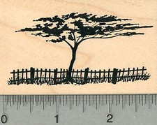 Tree Rubber Stamp, with Fence, Scenery Series J37009 WM