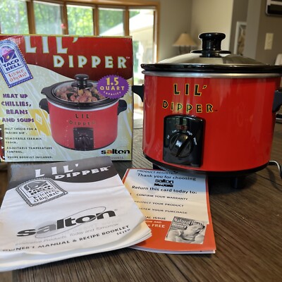 Taco Bell Lil' Dipper Crock Pot 1.5 Quart Slow Cooker Salton With Box & Recipes
