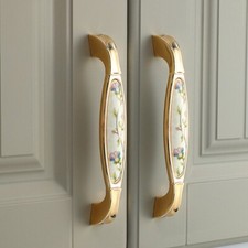 2PCS Retro Cabinet Pulls Floral Ceramic+Gold Zinc Alloy Heavy-duty Drawer Handle