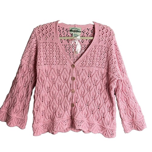 Aran Craft Light Coral Pink Merino Wool Zip Front Cardigan Sweater
