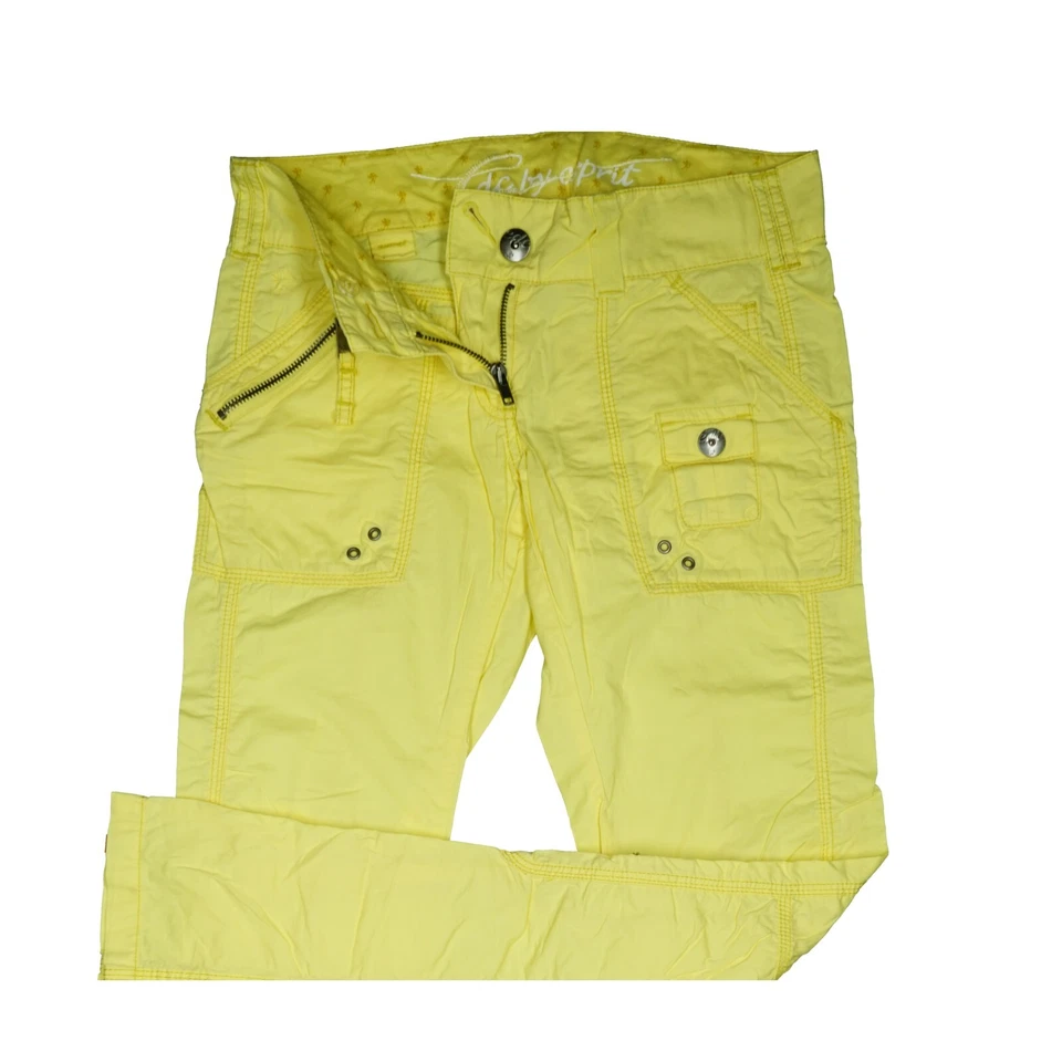 edc by Esprit 32 L32 Jeans Hose gelb Wmn Bootcut dünn low Cargo Turn Up Zip W27 - Bild 3 von 4