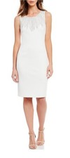 Calvin Klein Women's Sleeveless Rhinestone Scuba Sheath Dress Cream Size 8