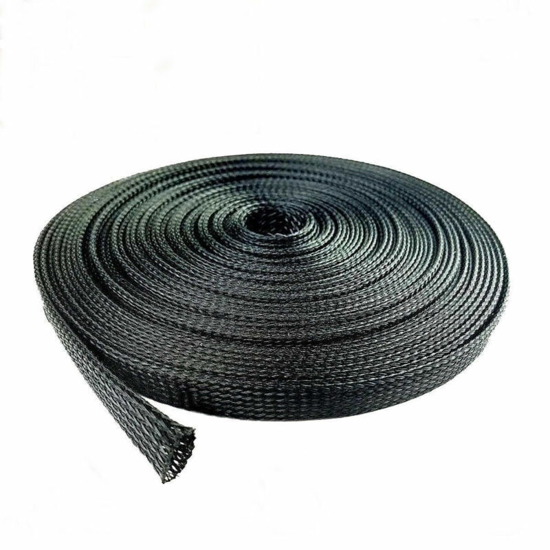 Black Braided PET Expandable Cable Sleeve 16mm x 1m Wire Sheath