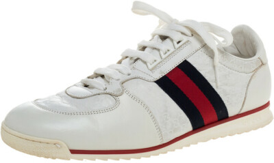 Gucci Men's Sneaker Leather White Shoes GG Web Detail Size 6.5 (39) AUTHENTIC 