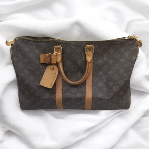 Auth Louis Vuitton Keepall 45 Monogram Boston Bag M41428 Leather Luggage Tag