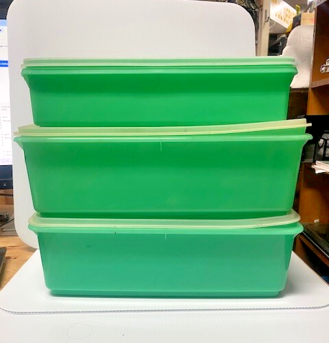 3 Tupperware 892-6 Long Green Rectangle Container w/ lid Vintage Celery ...