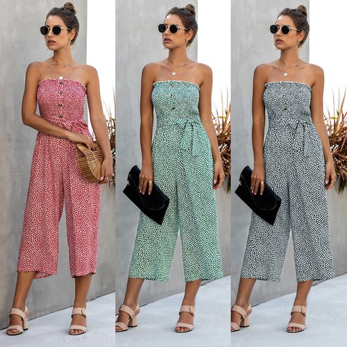 Womens Floral Printed Bandeau Jumpsuit Summer Wide Leg Playsuit Trousers S-2XL - Picture 2 of 15