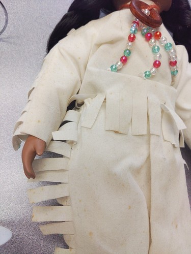 Native American Porcelain Doll Traditional Dress w/Fringe, Beads & Stand 16" Hi - Picture 4 of 11