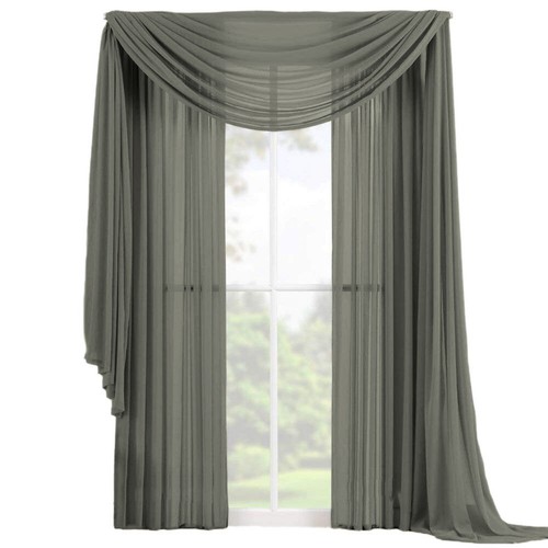 3 PC Complete Set 2 Panels and 1 Scarf Fully Stitched Sheer Window Curtain Drape - Picture 12 of 28