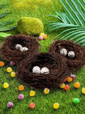 10 Stück Ostern Vogelnest Set Schaum Ei Rattan Nest Deko zum Basteln Zuhause