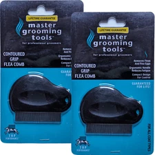 2 Pack Master Grooming Tools Contoured Grip Flea Comb -Removes Fleas & Flea Eggs