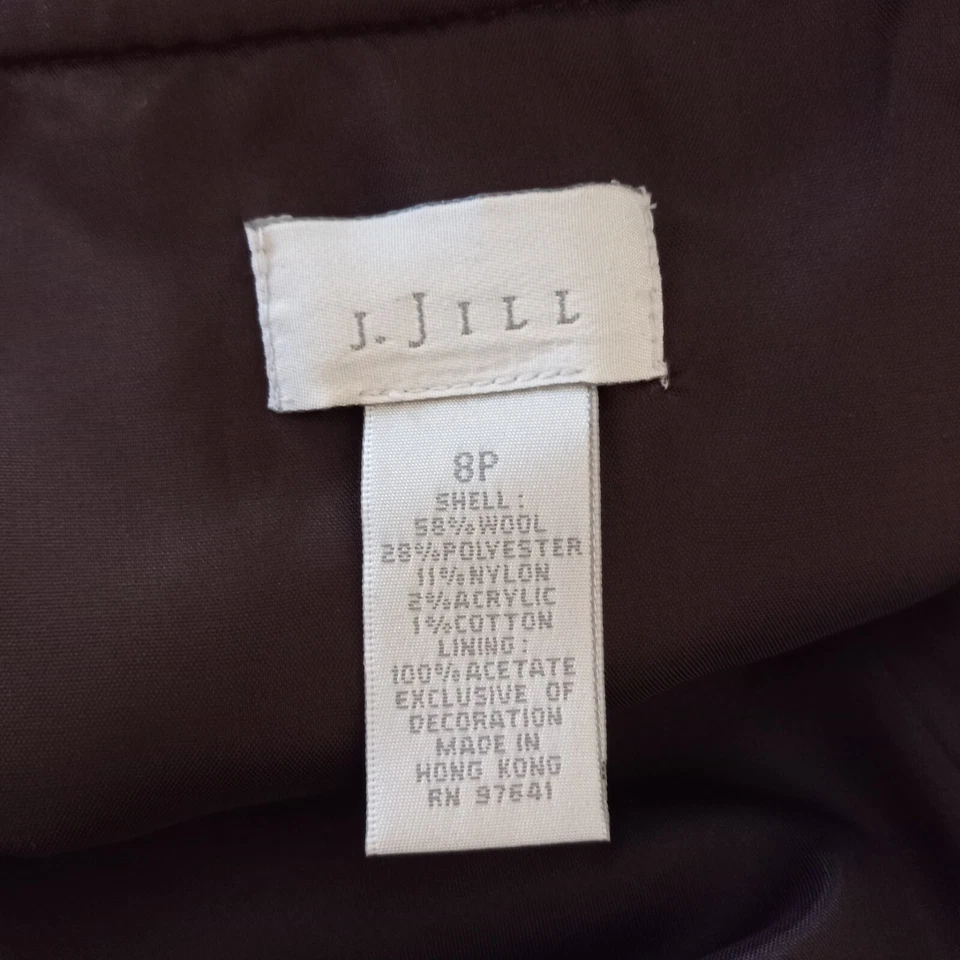 Falda corta J Jill línea A para mujer talla 8P marrón bordada flores fieltro forrada Foto 3 de 4