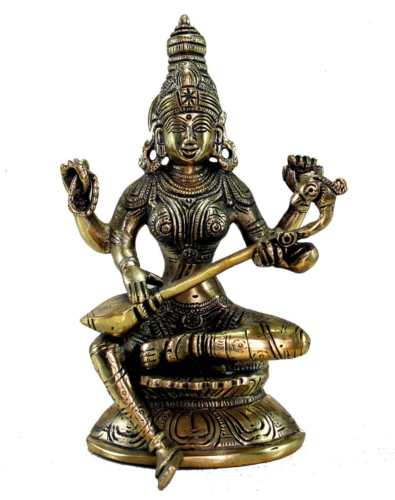 Brass Saraswati Maa Murti Idol Statue Sculpture for Home Decor and Temple - 8 - Picture 1 of 10