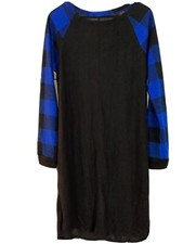 Sweet Claire Baseball Dress Size Large Buffalo Plaid Sleeve Black Blue Midi