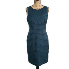 Adrianna Papell Womens sz 8 Dress Sheath Pencil Sleeveless Green Pleated Short