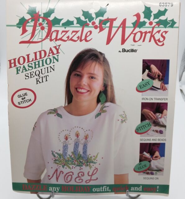 Vintage Dazzle Works By Bucilla Holiday Fashion Sequin Kit NOEL 63579 1992 NEW