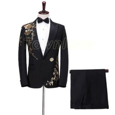 Men 2Pcs Coats pants Sequined Suit Performance Stage Dress Singer Host Print Set