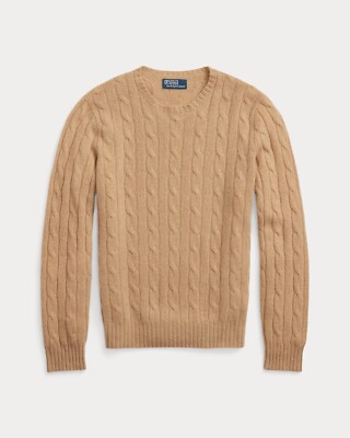 POLO RALPH LAUREN THE ICONIC CABLE-KNIT CASHMERE JUMPER NEW CAMEL MELANGE  BNWT M UK