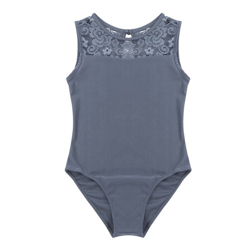 Kids Girls Sleeveless Turtle Neck Lace Back Ballet Dance Gym Leotard Jumpsuit - Picture 85 of 134