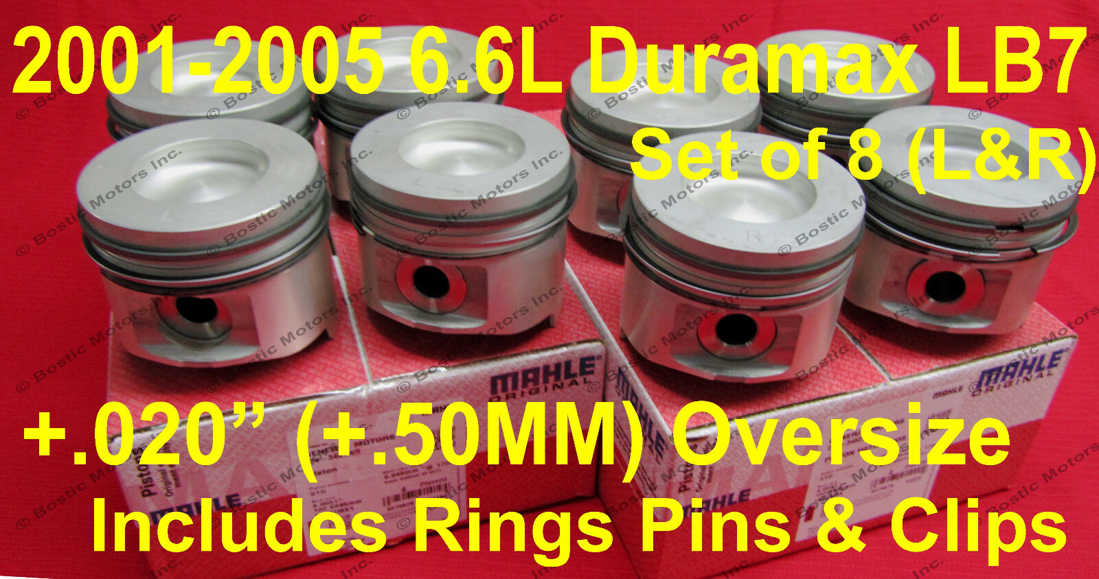 6.6L Duramax LB7 Pistons 20012005 +.020 Size Right&Left side w/ rings