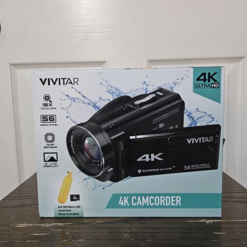 Vivitar 4K ULTRA HD Digital Camcorder 3" LCD 18X Zoom 56MP Waterproof Black