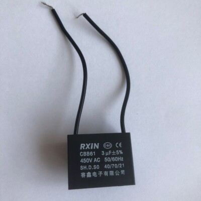 CBB61 450V 3UF Terminal Ceiling Fan Motor Running Rectangle Capacitor 2 wires