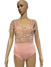 Boohoo Premium Eyelash Lace Bodysuit Size M Rose Pink