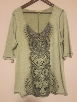 Live And Let Live 1X Gray Black Partial Button Knit Top B16