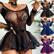 Women's Sexy See Through Lace Babydoll Mini Dress Sleepwear Lingerie Nightwear