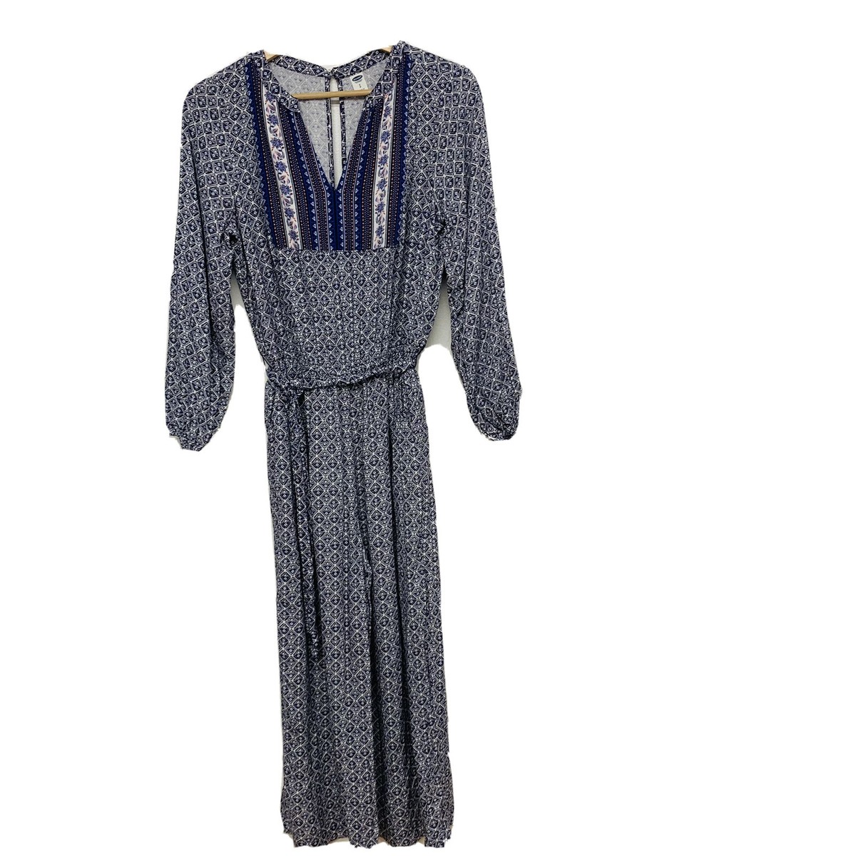 Old Navy Paisley Floral Jumpsuit Woman Small Long Sleeve Blue Boho