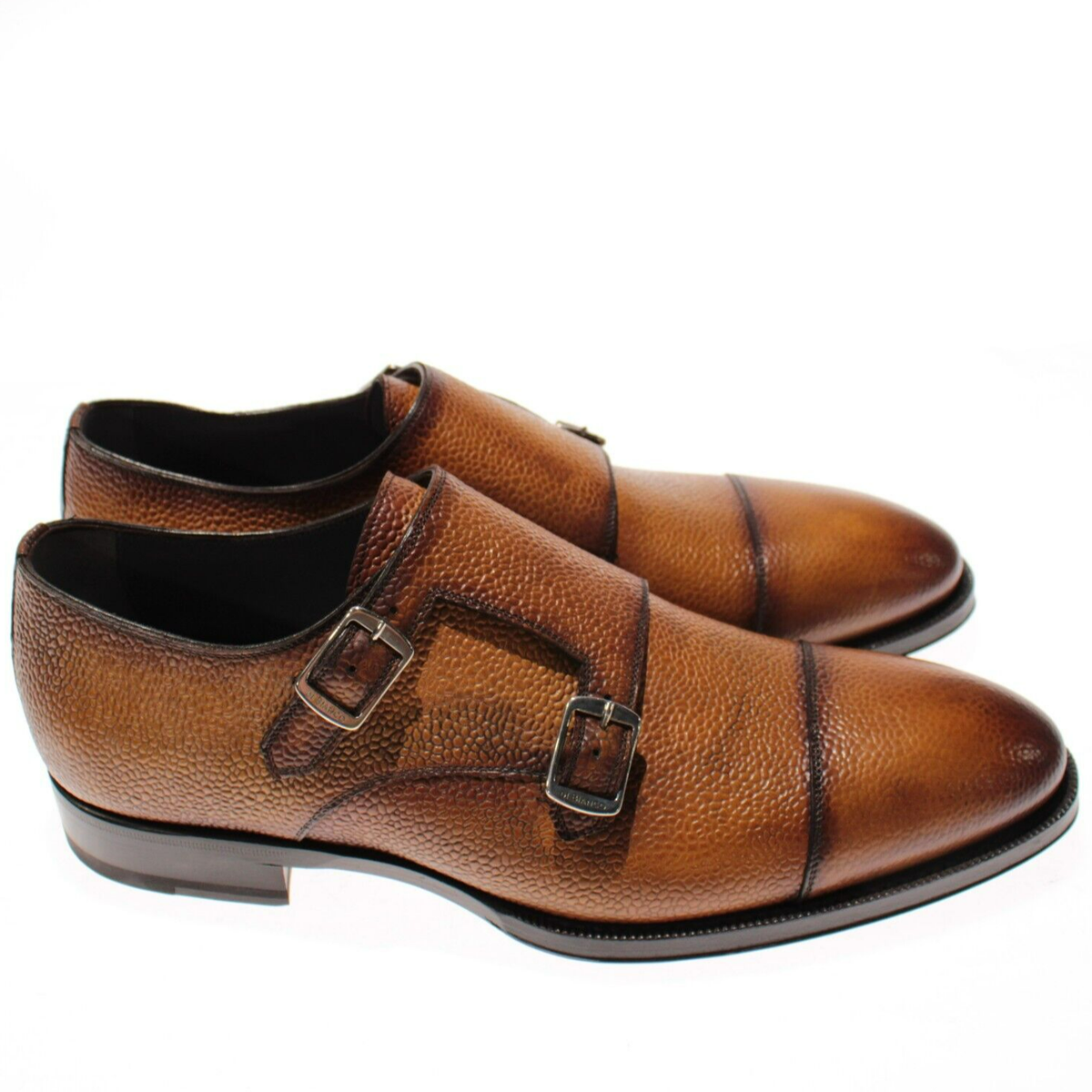 Di Bianco NWB Arezzo Double Monk Strap Dress Shoes Size 9 Brown Pebble Leather Di Bianco NWB Premium Double Monk Strap Dress Shoes Size  main image 4