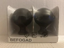 Ikea BEFOGAD 1 Pair Black Spherical Finials for Curtain Rods 102.801.23