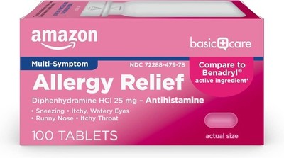 Amazon Basic Care Allergy Relief Diphenhydramine 25 mg 100 ct Compare to Benadry