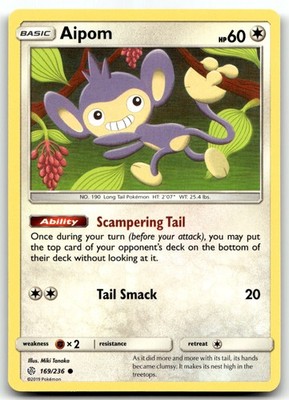 Aipom 169/236 SM - Cosmic Eclipse Common Normal Pokemon TCG NM