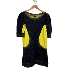 Marc by Marc Jacobs Knit Sweater Dress S Navy Chartreuse Pockets Y2K