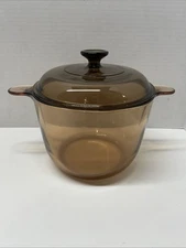 Vintage Corning Ware Visions Amber 3.5L Dutch Oven with Pyrex V-33-C Glass Lid