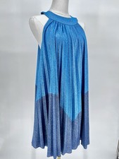 Free People Women's Pleated Love Metallic Mini Dress, Blue, XS Babydoll Style