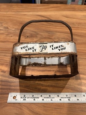 Vintage 7-Up Metal 6 Bottle Carrier You Like It It Likes You Soda Advertising