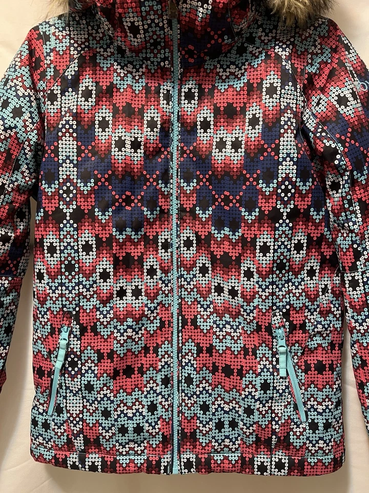 Jaqueta de esqui ROXY meninas American Pie Parka acabamento de pele sintética com capuz zíper 14 XL - Imagem 2 de 4