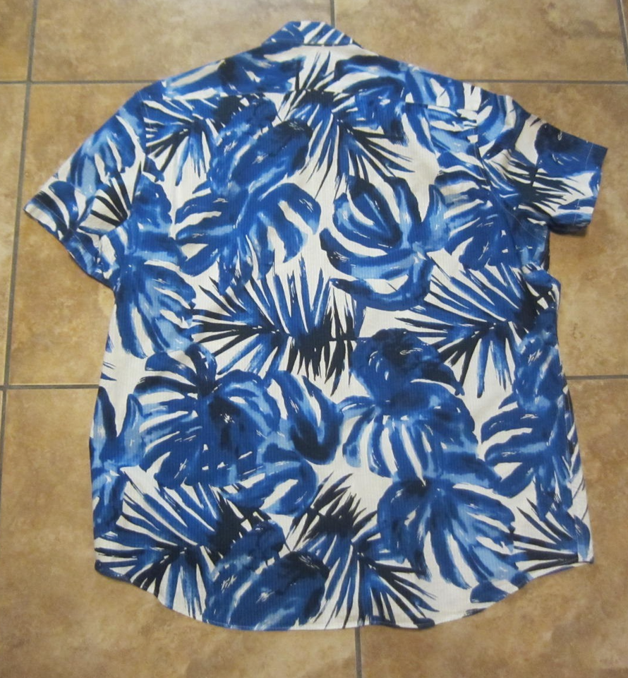 Michael Kors Men s XXL Blue Tropical Hawaiian Leaf Print Shirt Short michael-kors-men-s-xxl-blue-tropical-hawaiian-leaf-print-shirt-short