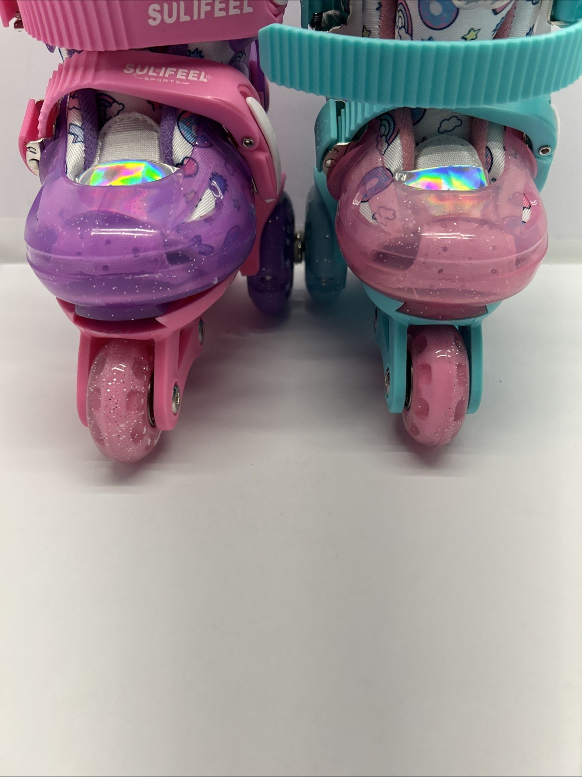 SULIFEEL Rainbow Hearts Adjustable Size XS 9-10 EU 25-28 Girl Roller Skates New
