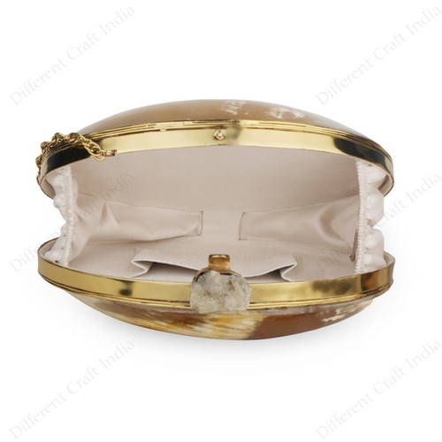 Vintage Buffalo Horn Shape Smooth Polished Crossbody Unique Clutch Bag Womens - Picture 4 of 9