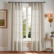84'' Linen Sheer Curtains Farmhouse Rod Pocket Drapes Living Room Bedroom