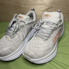 HOKA ONE ONE Bondi 8 Women  s Running Shoes Gray/White/Peach US 9 D