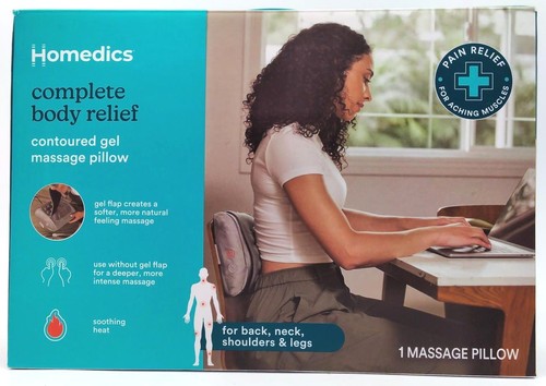 Homedics Contour Gel Shiatsu Massage Pillow Complete Body Pain Relief Gray