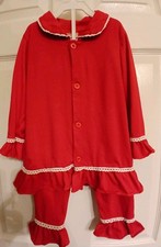 Vintage Red Christmas Pajamas White Trim Girl's Size 3T Collared Button Up