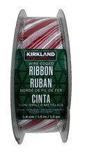Kirkland Signature Wire Edged Ribbon 1.5 in 50 yd, Red White Stripe Glitter Cane