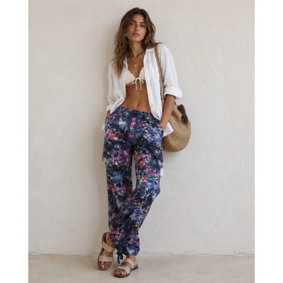 Lauren Ralph Lauren Floral Linen Cargo Ankle Pants Womens 12 Jogger Utility Boho