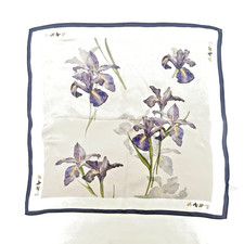 Gorgeous VTG Pure Silk Scarf Purple Iris Flowers 20" Square-Beautiful Border